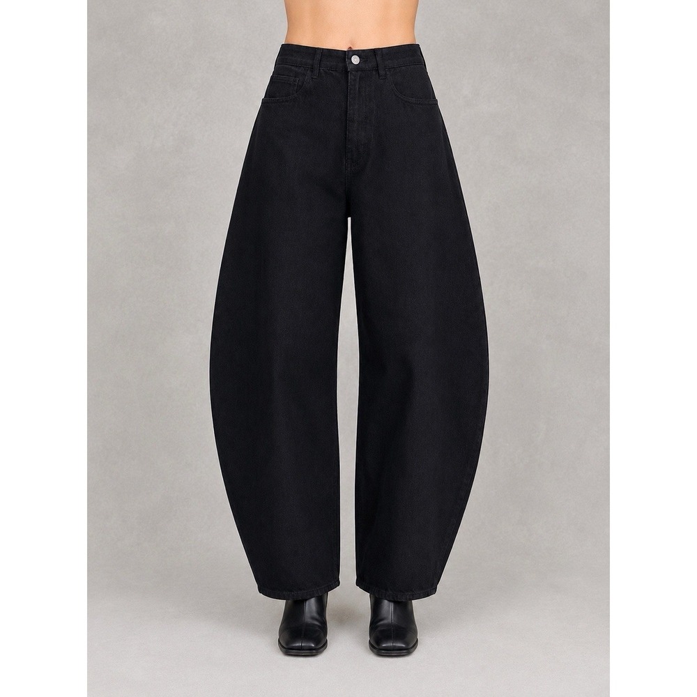 ALAIA Round Jeans Womens 44 Black Barrel Wide Leg Balloon Denim Pants Italy